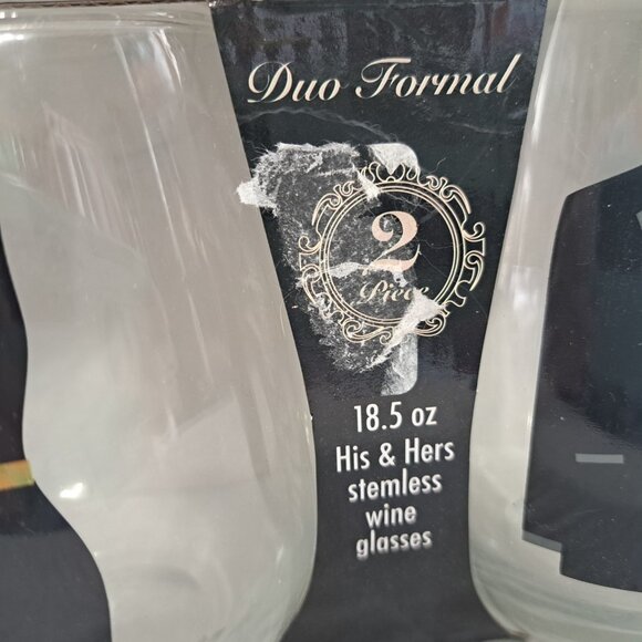 Circleware Duo Formal 18.5 ounce His & Hers Stemless Wine Glasses New in Box - Picture 2 of 5